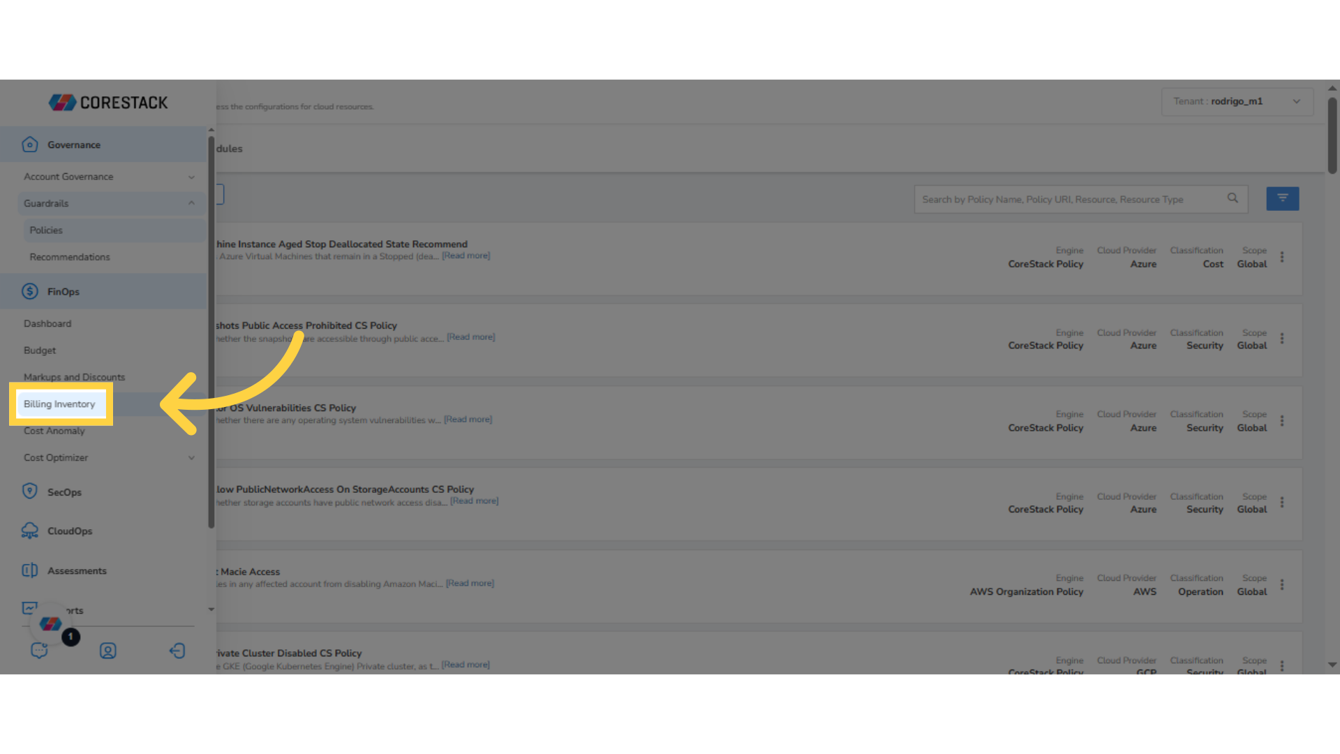 Click 'Billing Inventory'.