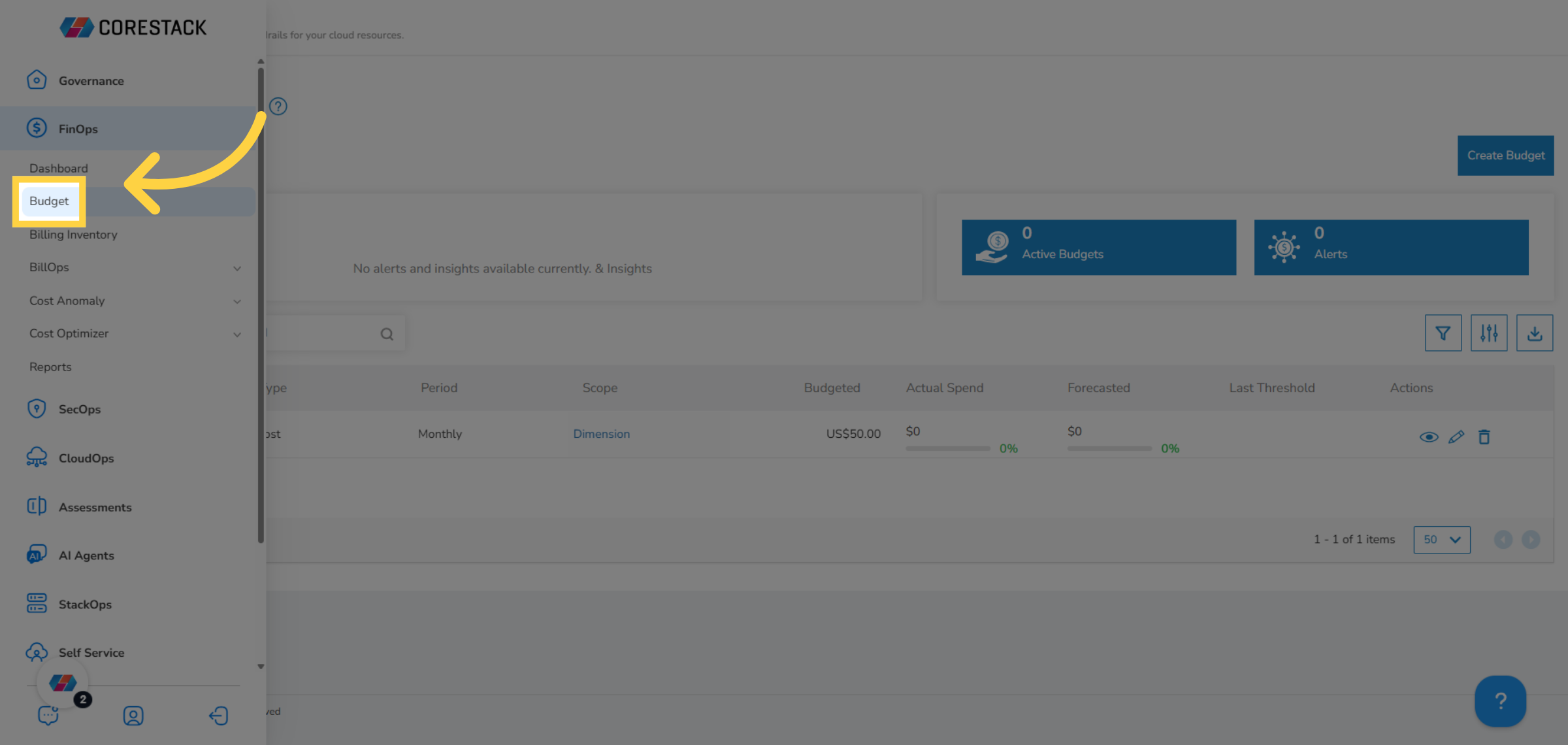 Select 'Budget' in the Main Menu