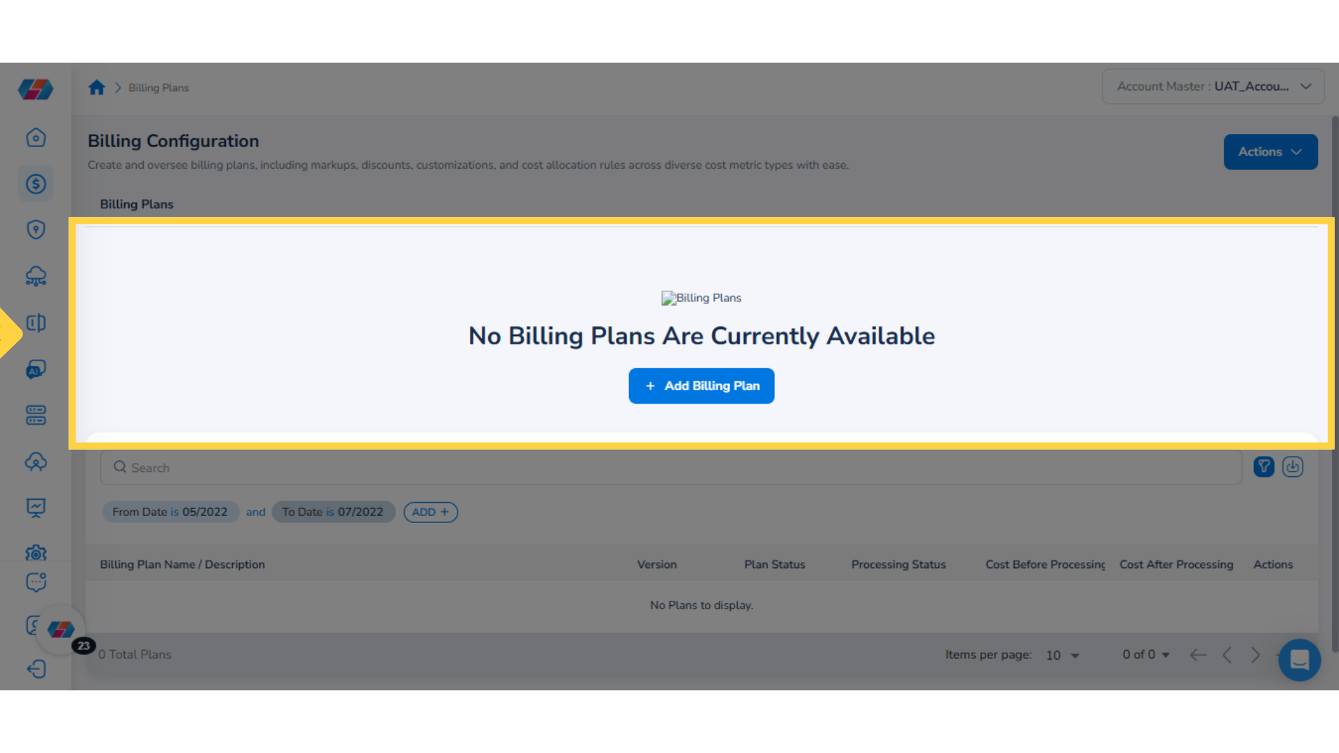 Adding a Billing Plan (if none available)