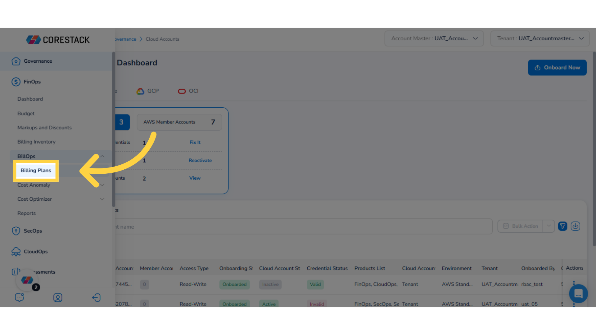 Select 'Billing Plans' in the Menu