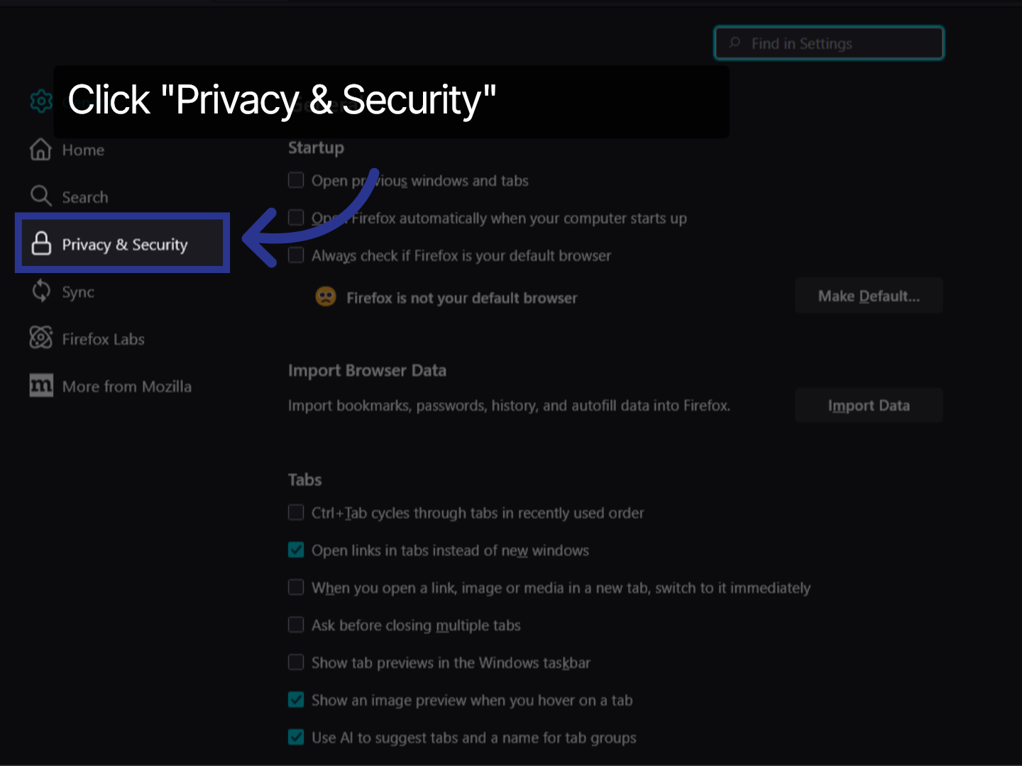 Go to Privacy and Security