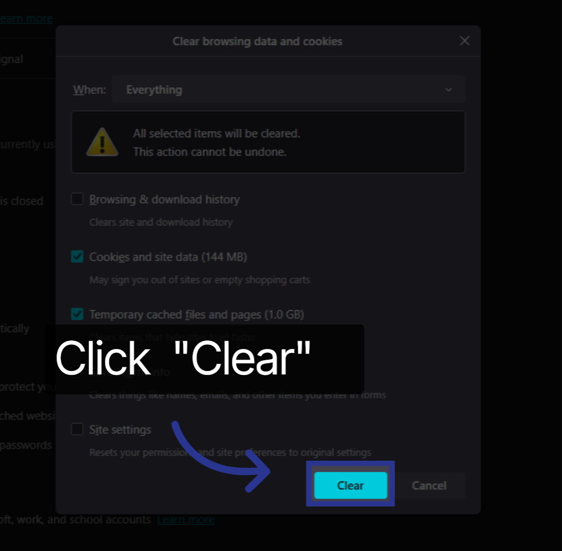 Click Clear to delete browsing history