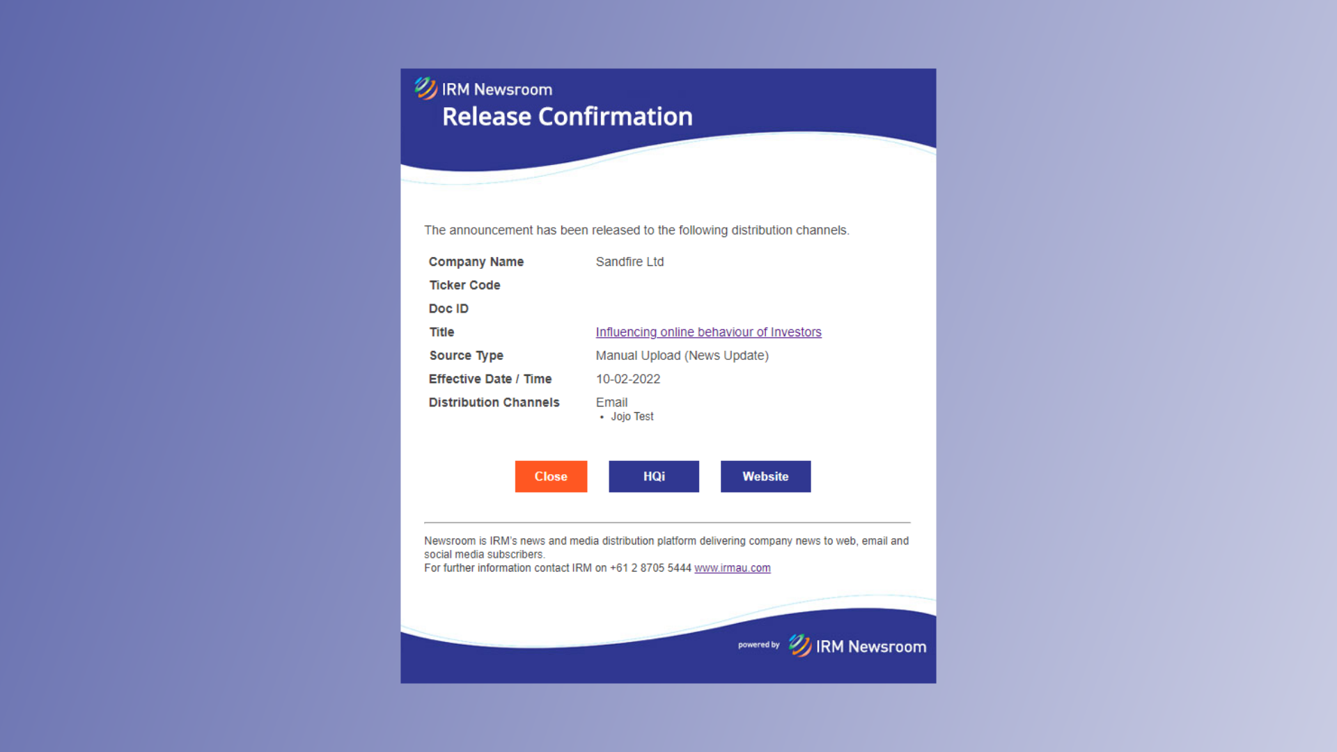 Release Confirmation