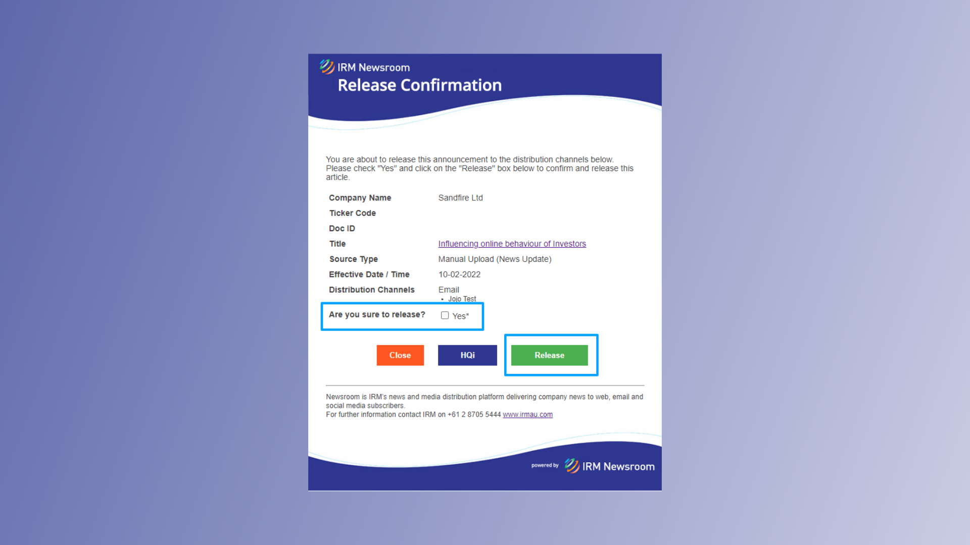 Release Confirmation