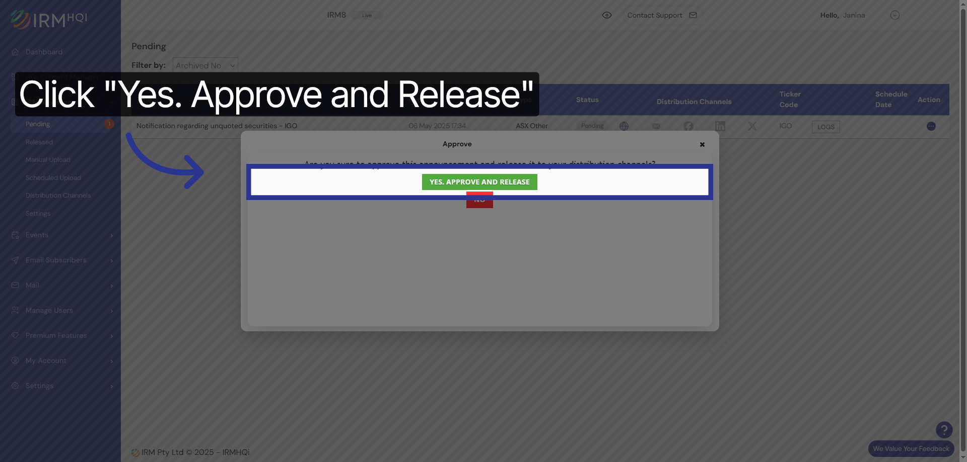 Confirm Approval and Release