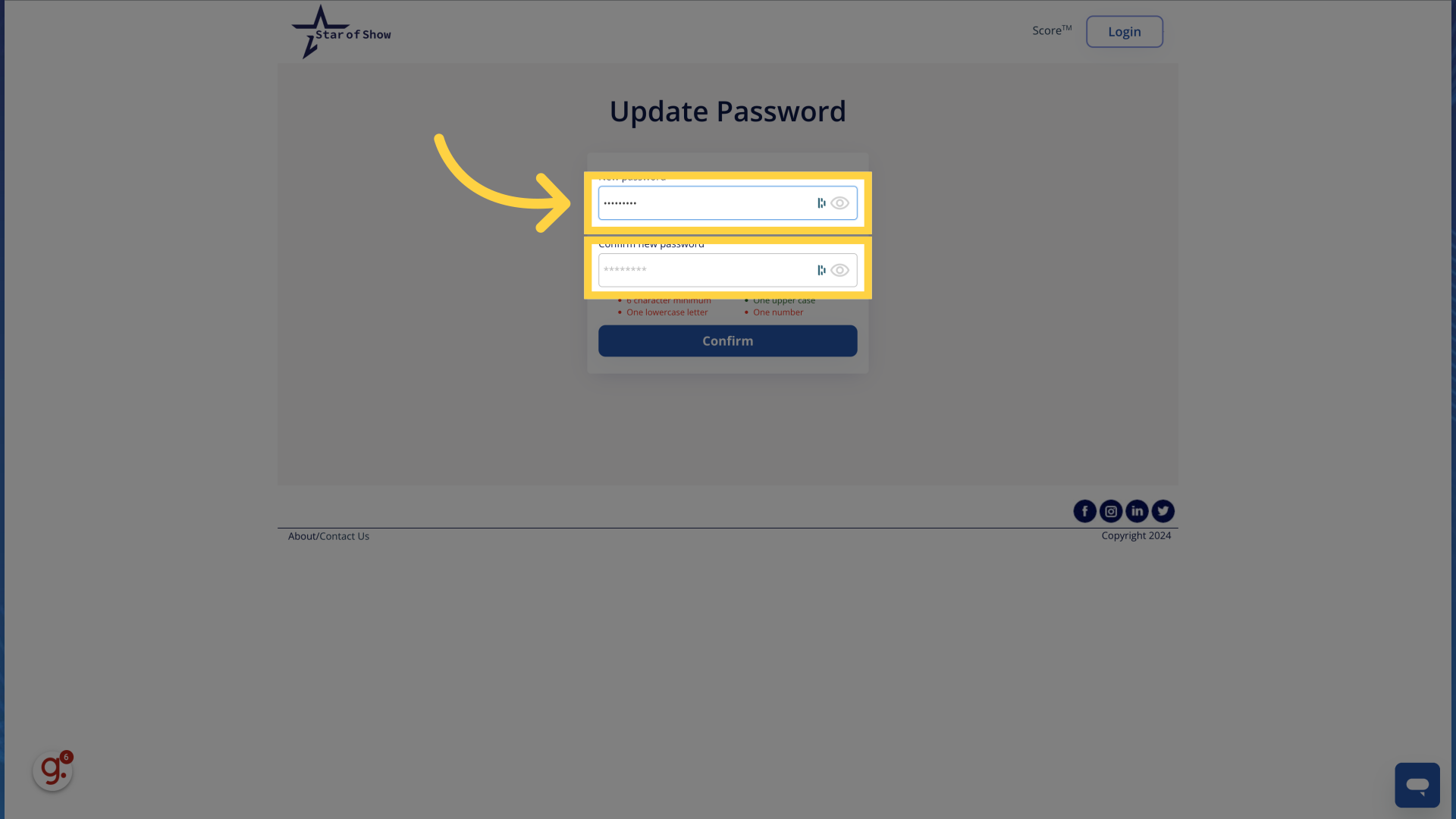 Enter your new password