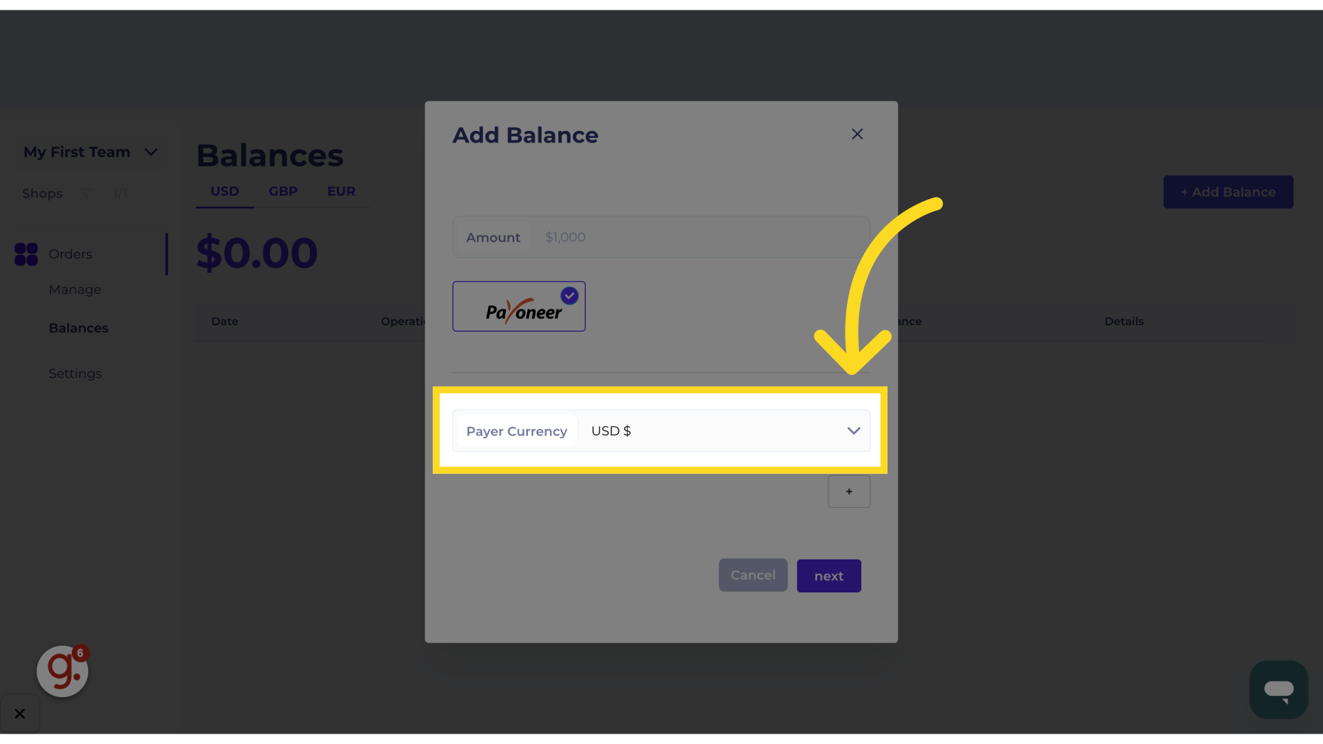 Choose payer currency