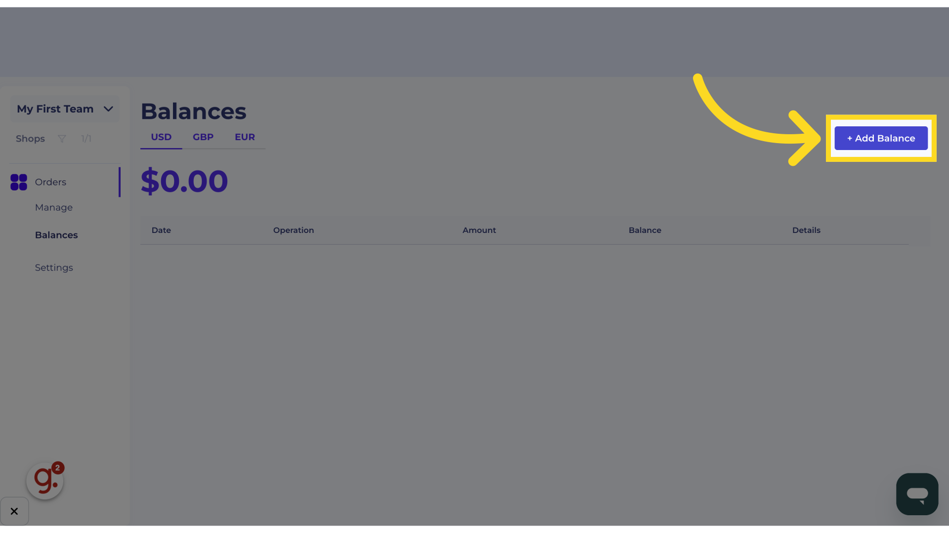 To proceed to load, Click '+ Add Balance'