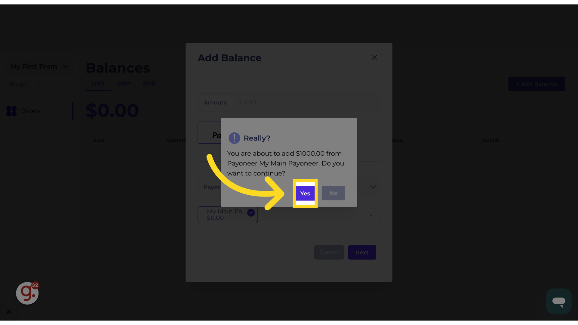 Click 'Yes'