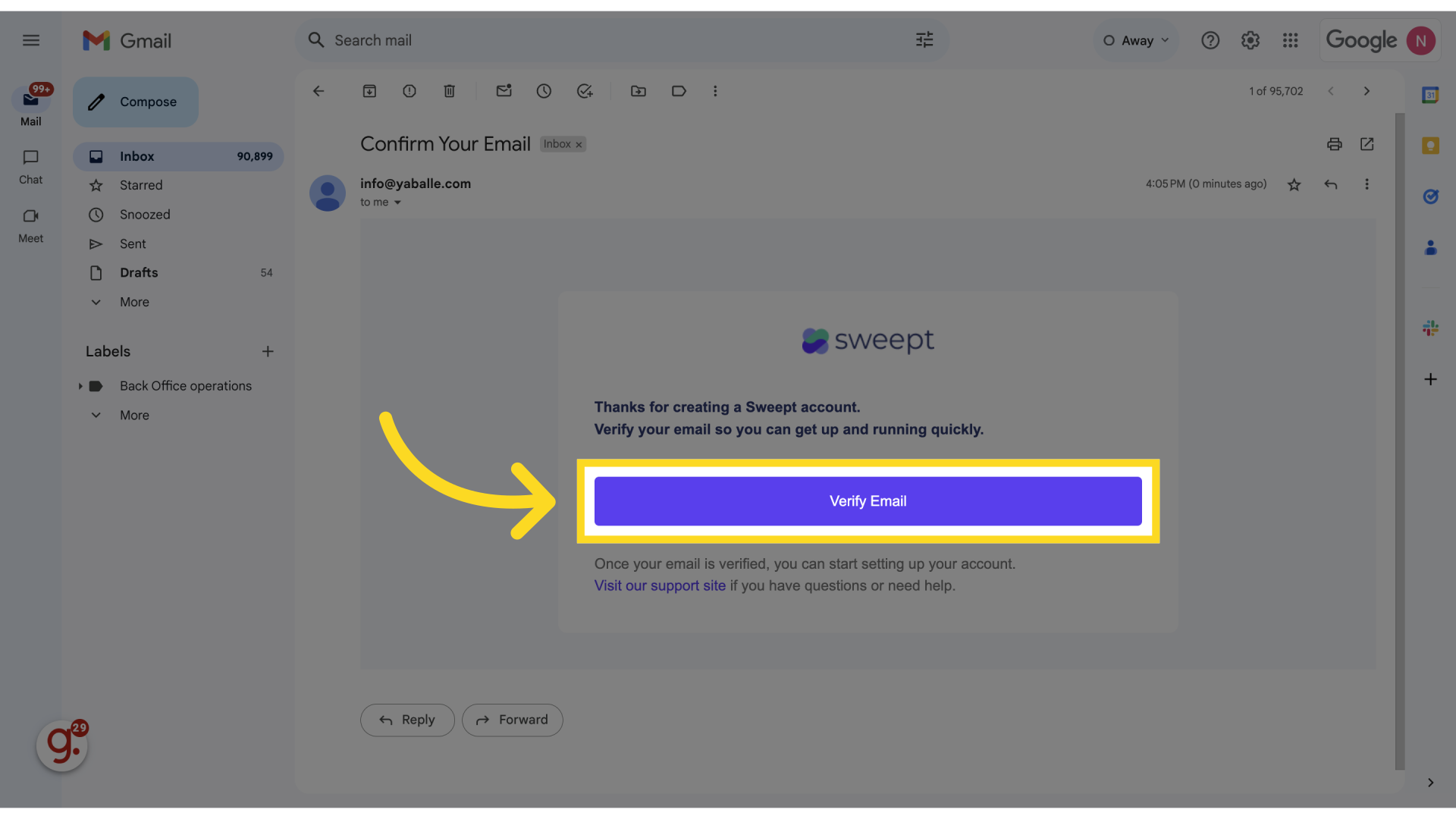 Click 'Verify Email'