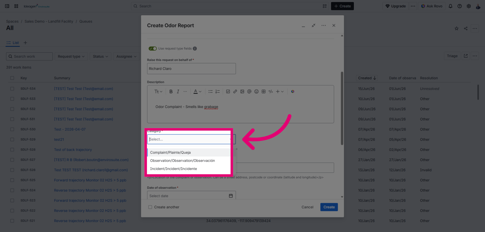 Open Complaint Type Dropdown