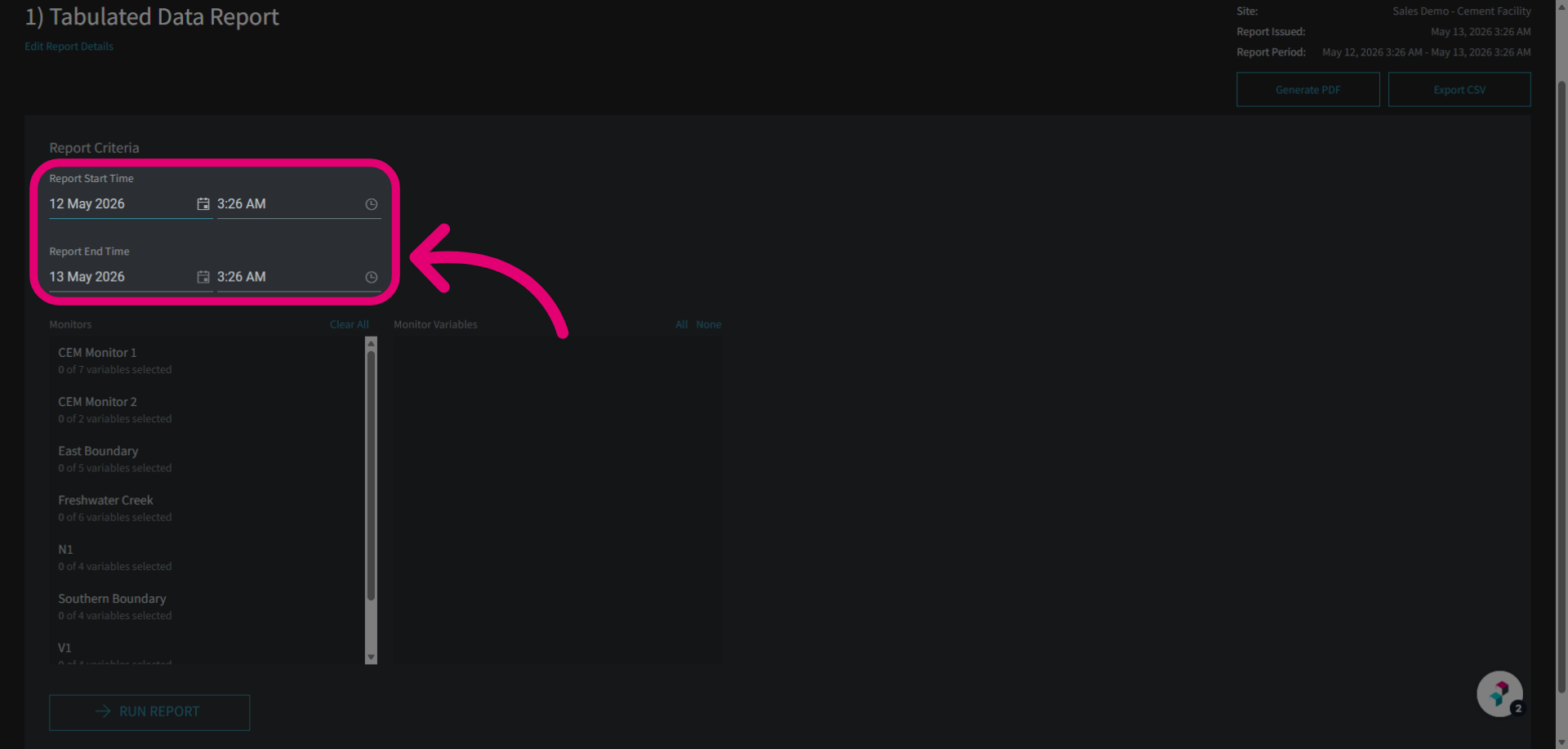 Select report period