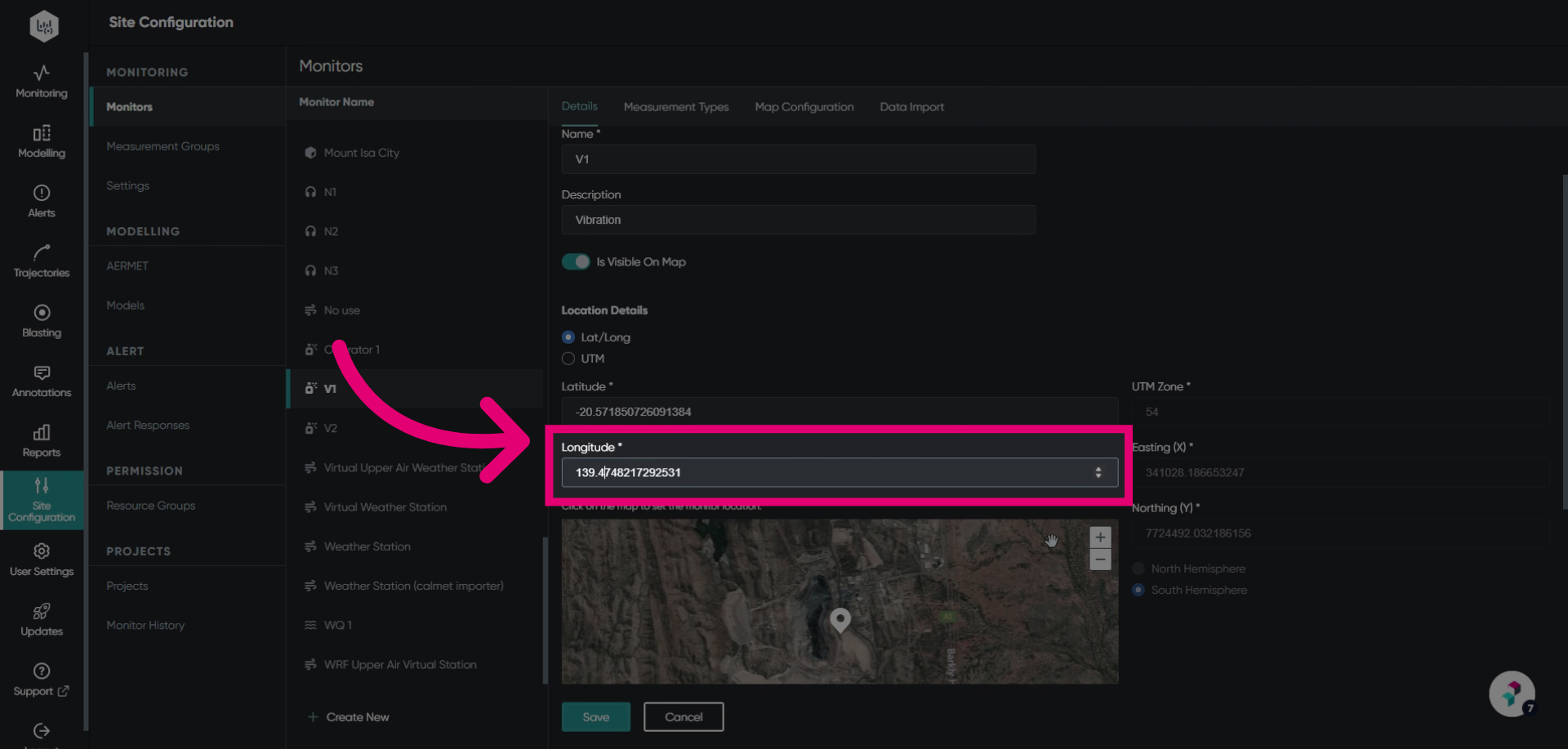 Update longitude coordinates