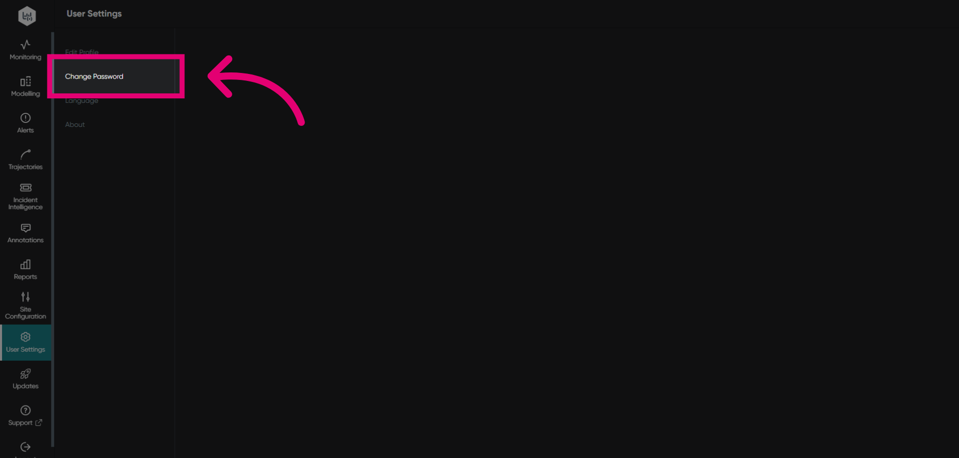 Open Change Password Section