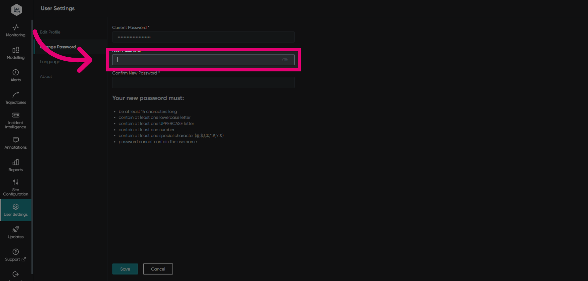 Select New Password Field
