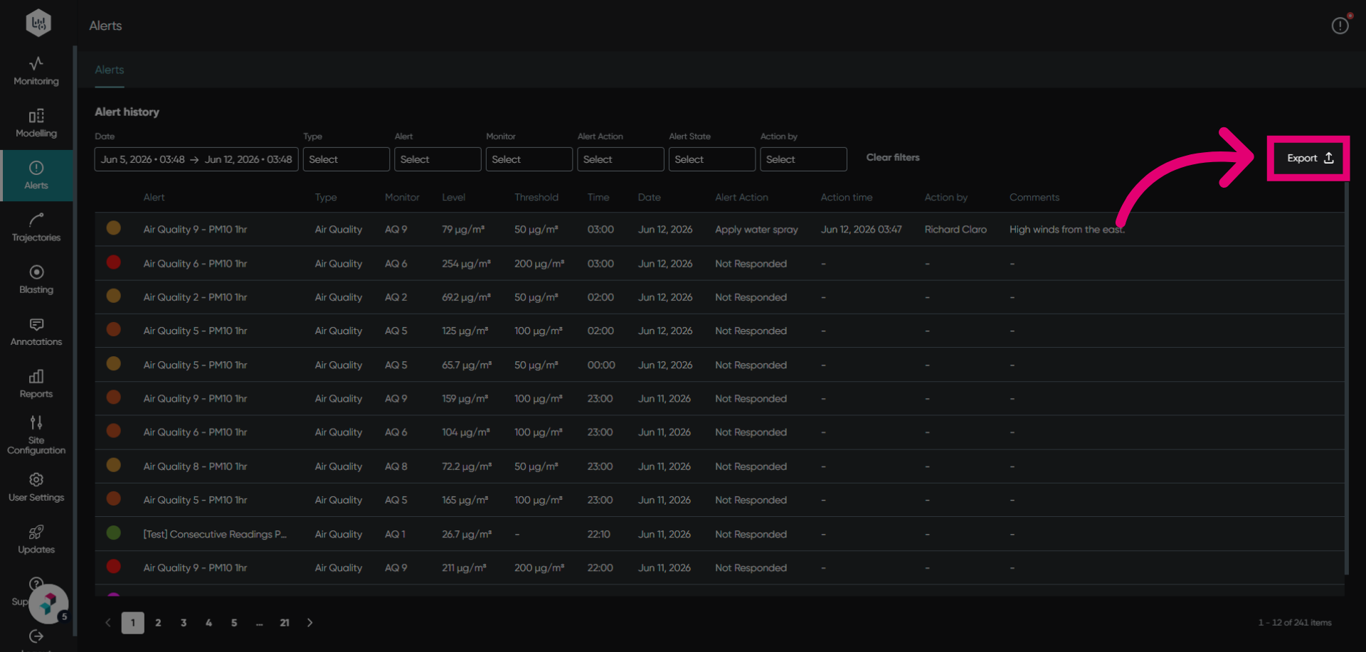 Click 'Export'
