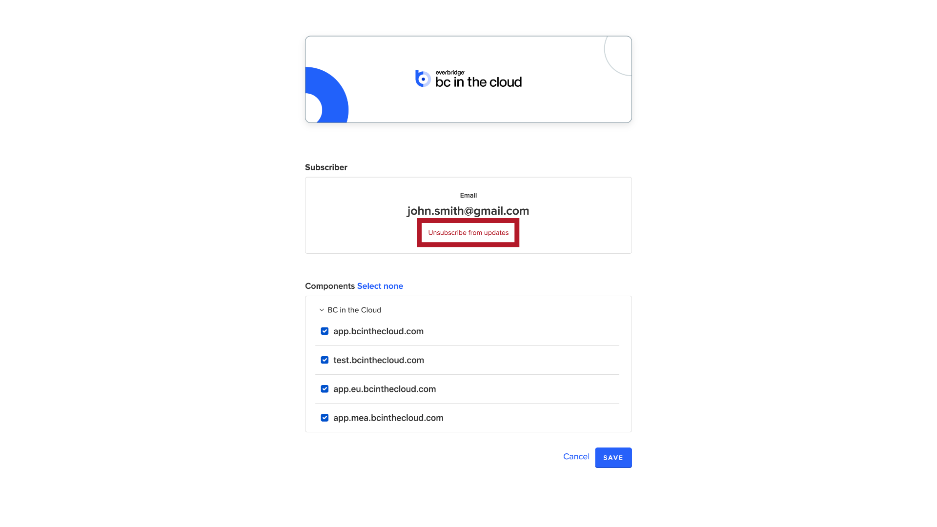 Unsubscribe from Updates