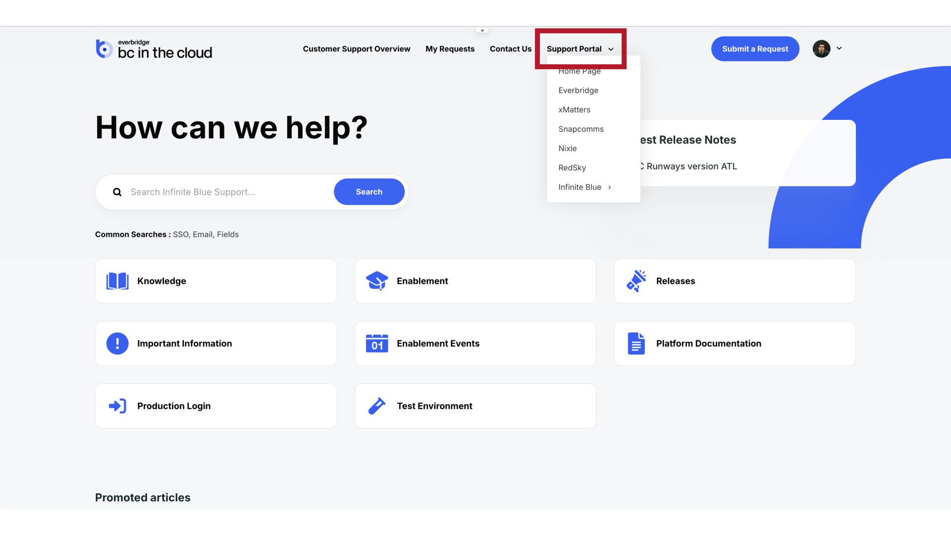 Support Portal Dropdown