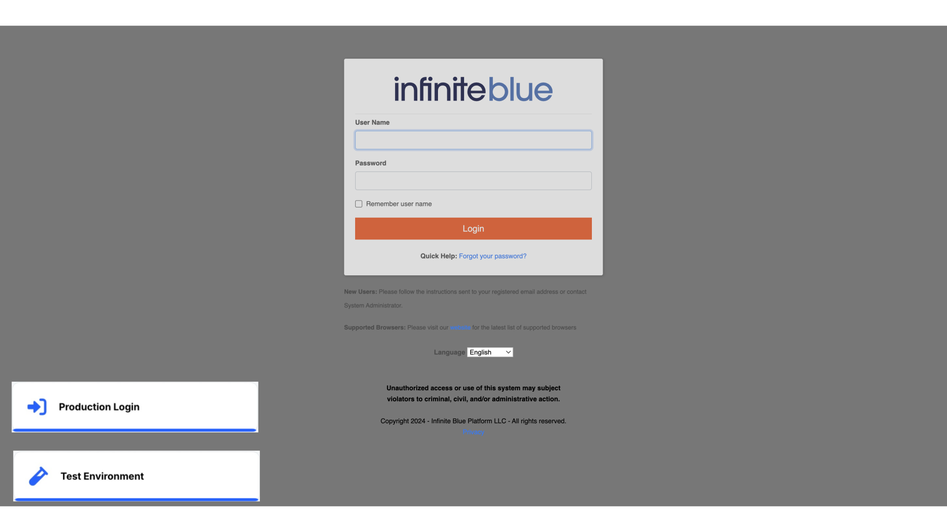 Production Login & Test Environment