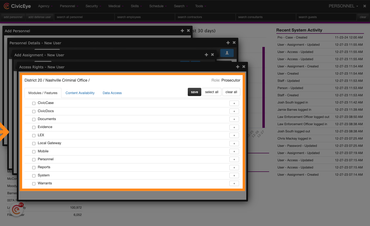 Set applicable module permissions