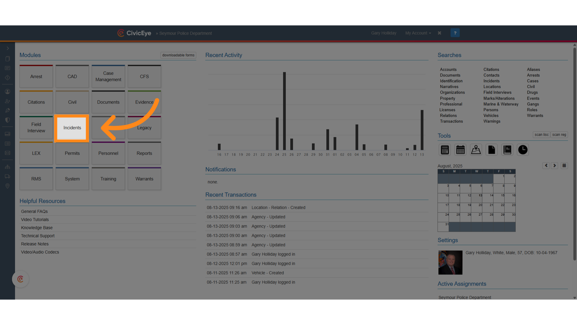 Select the Incident Module 