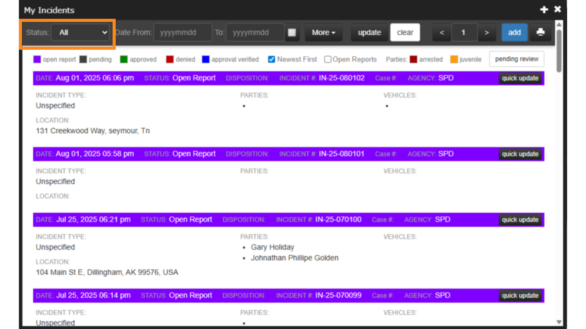 Change view status to pending