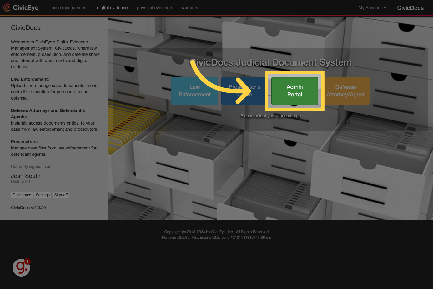 Click 'Admin Portal'