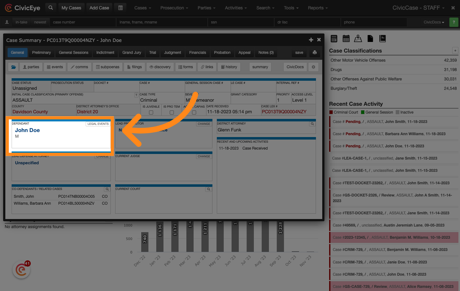 The new case will display in the Case Summary window