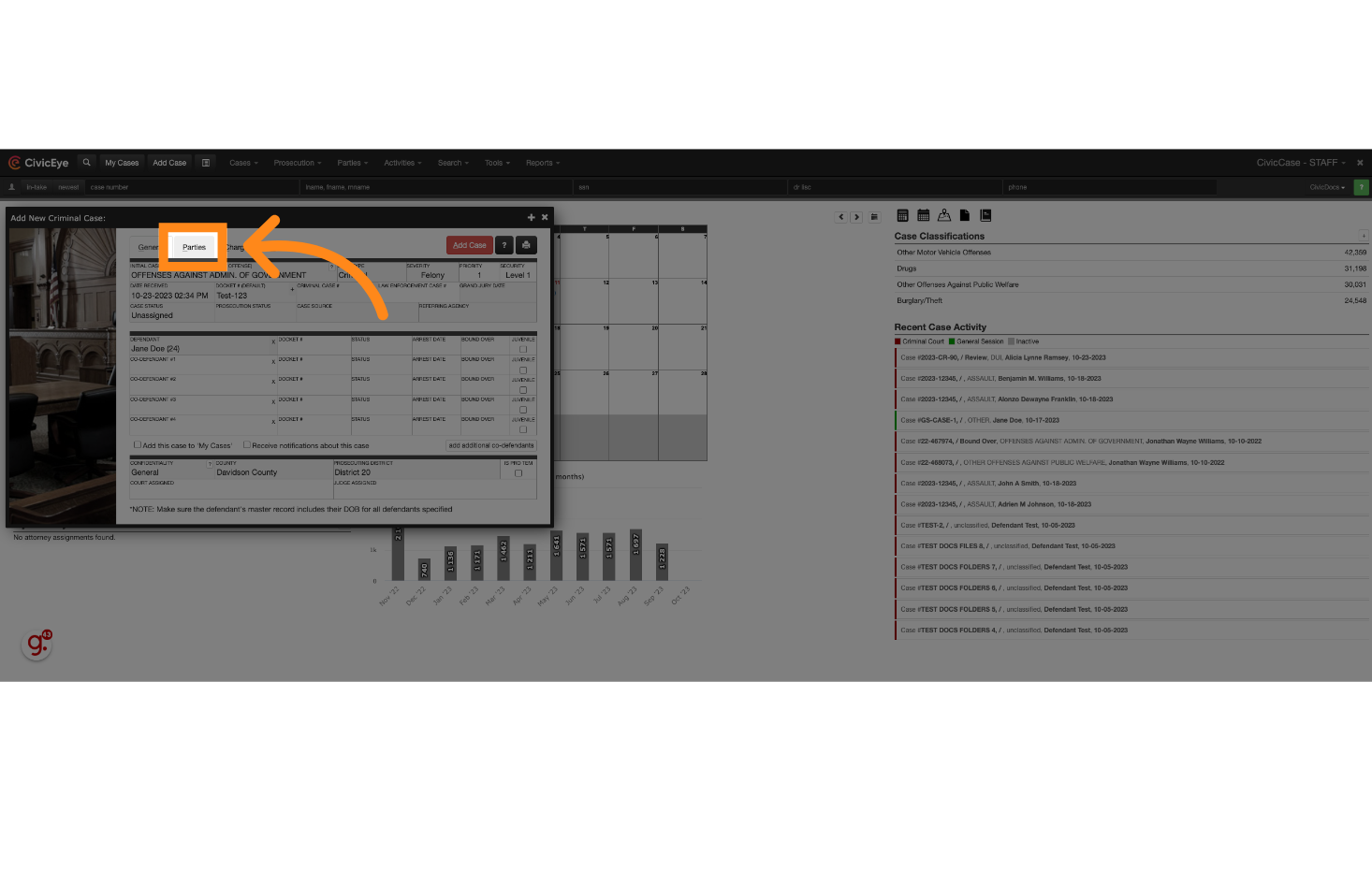 Attach Additional Parties to the Case by navigating to the 'Parties' tab