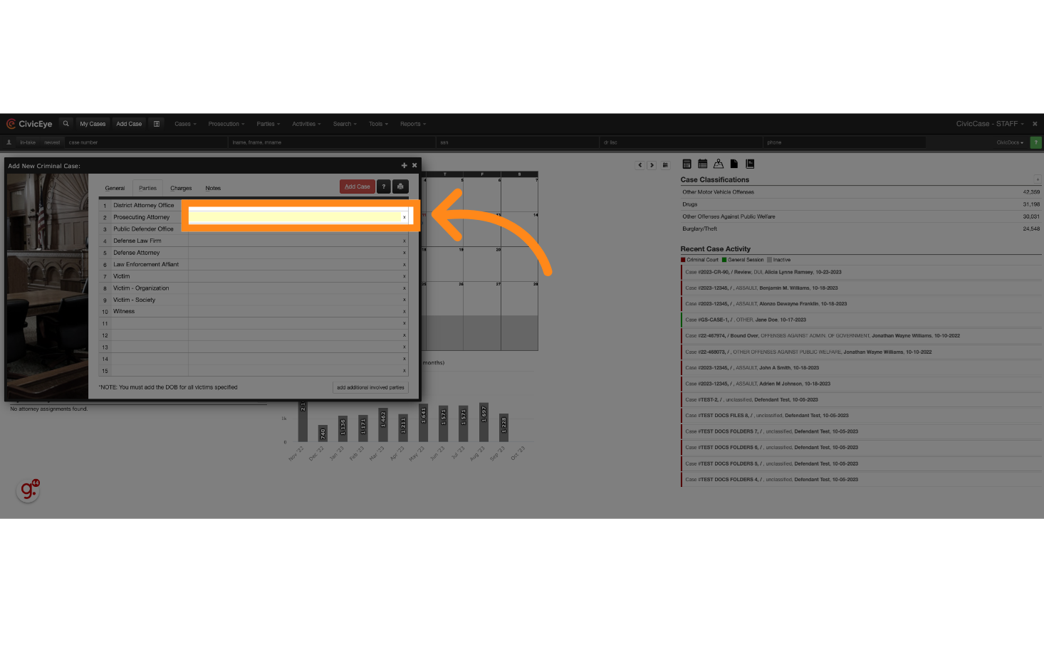 Click in each of the fields to look up relevant parties