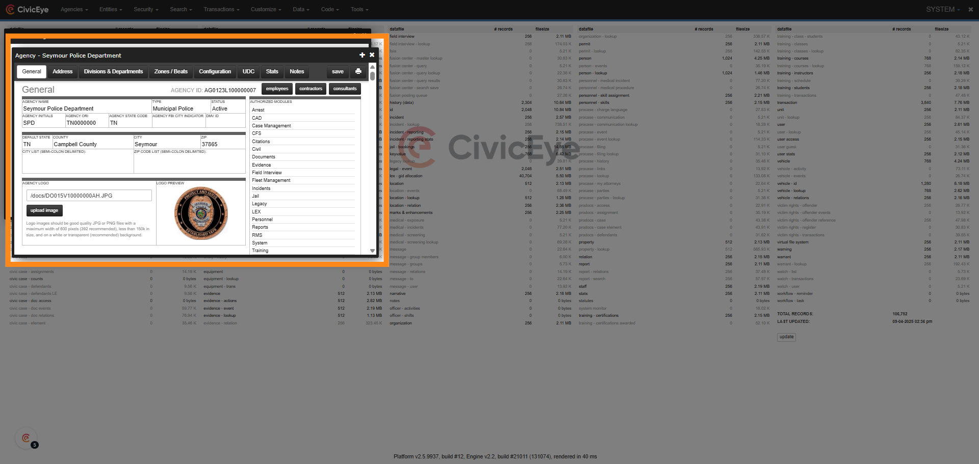 Agency Configuration Page