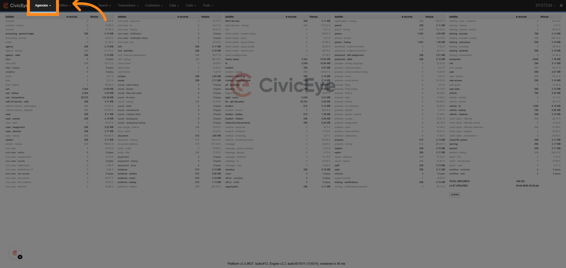 Select the Agencies Tab