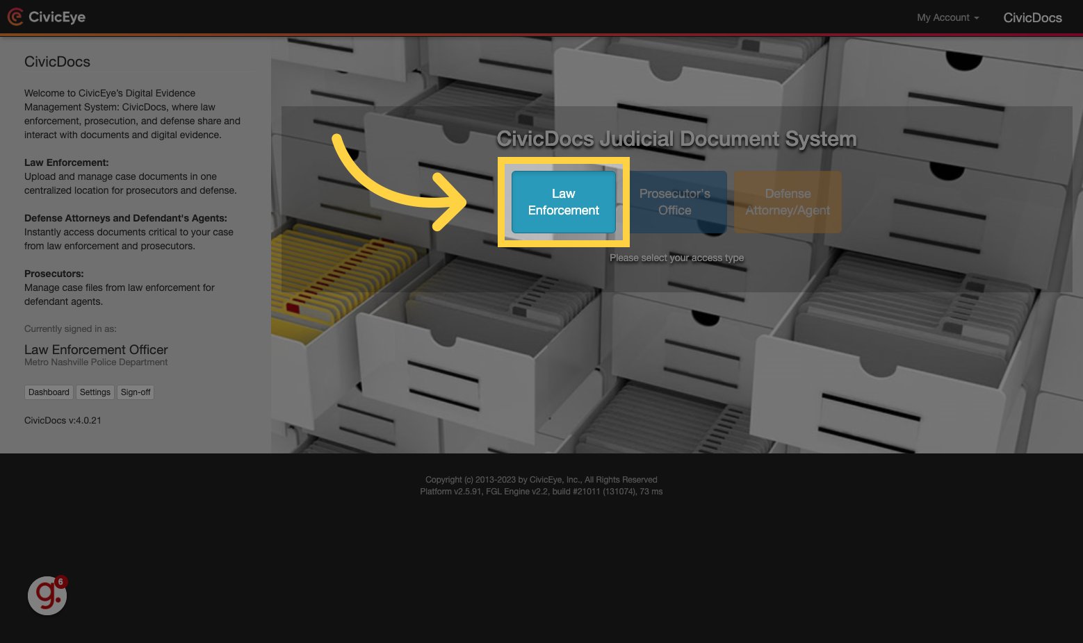Select the Law Enforcement portal