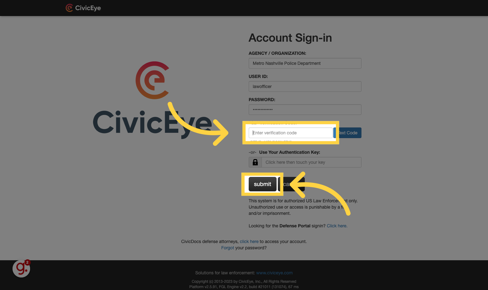 Enter the verification code to complete the login process.