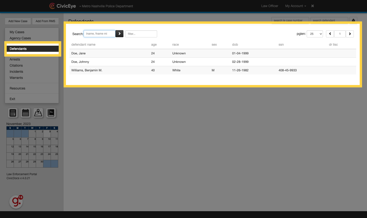 Search cases by multiple data points