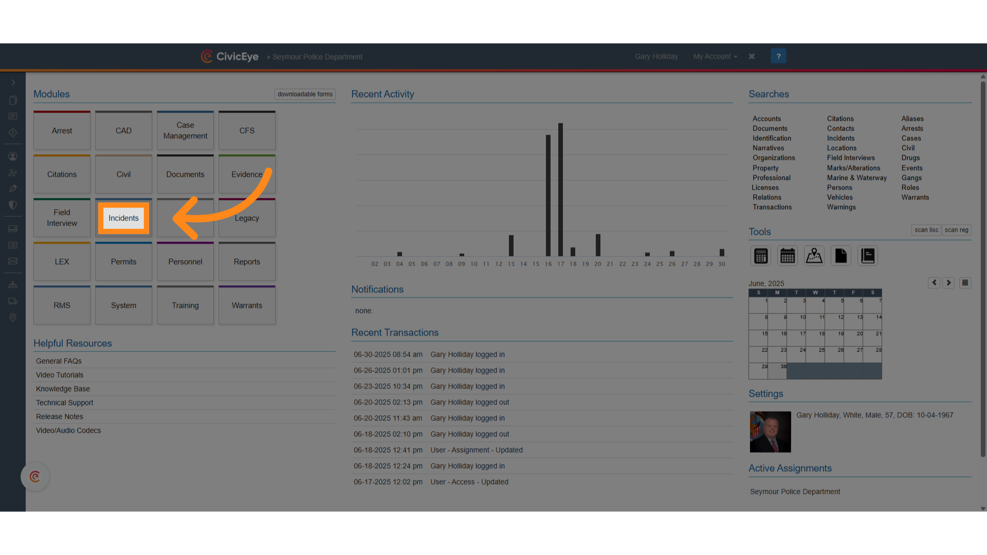 Select the Incident Module