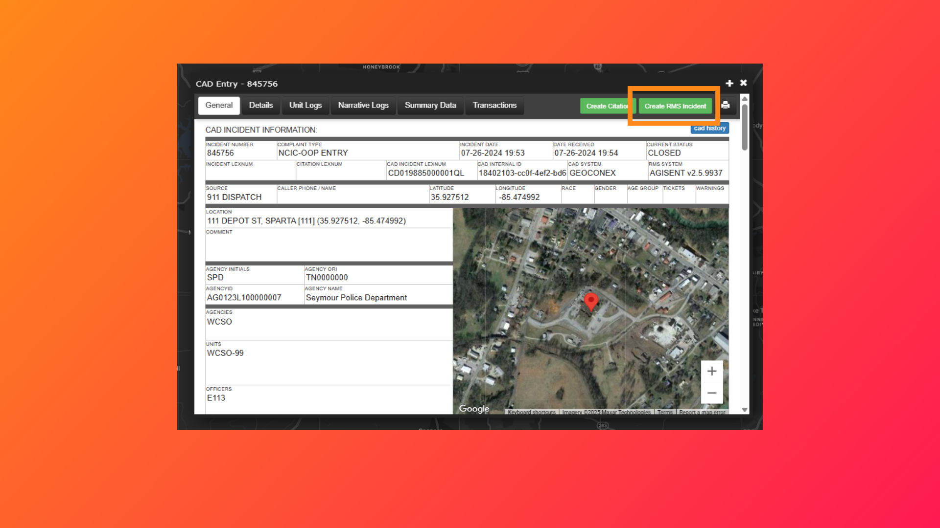 Create RMS Incident