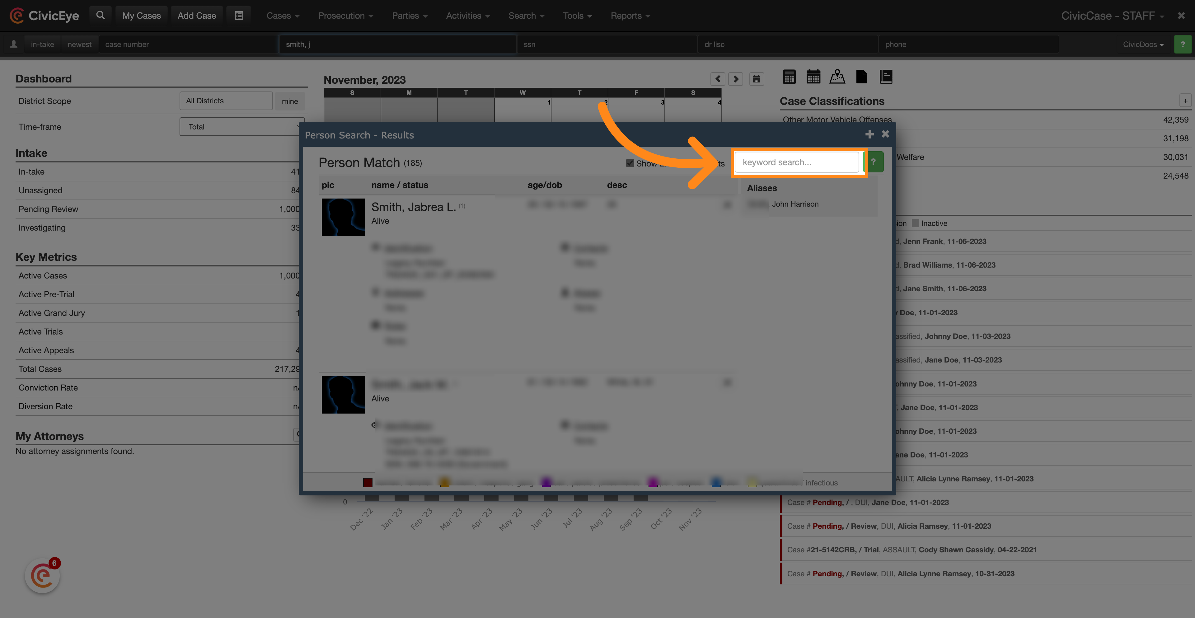 Further refine results using the Keyword Search