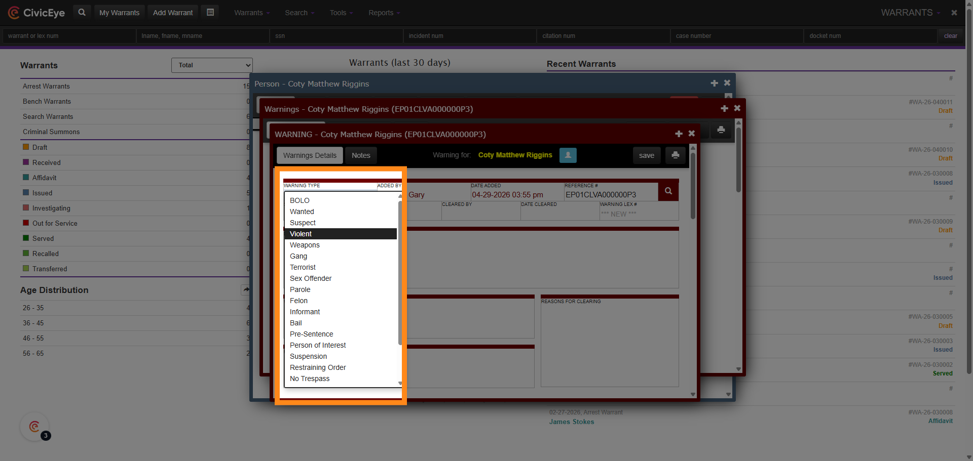 Select Warning Type