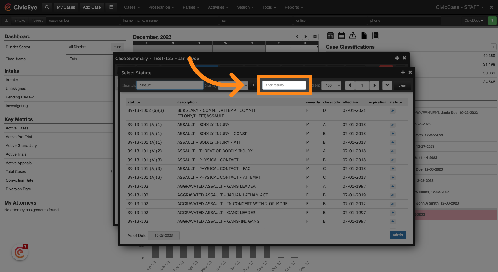 Further refine results by using the filter field