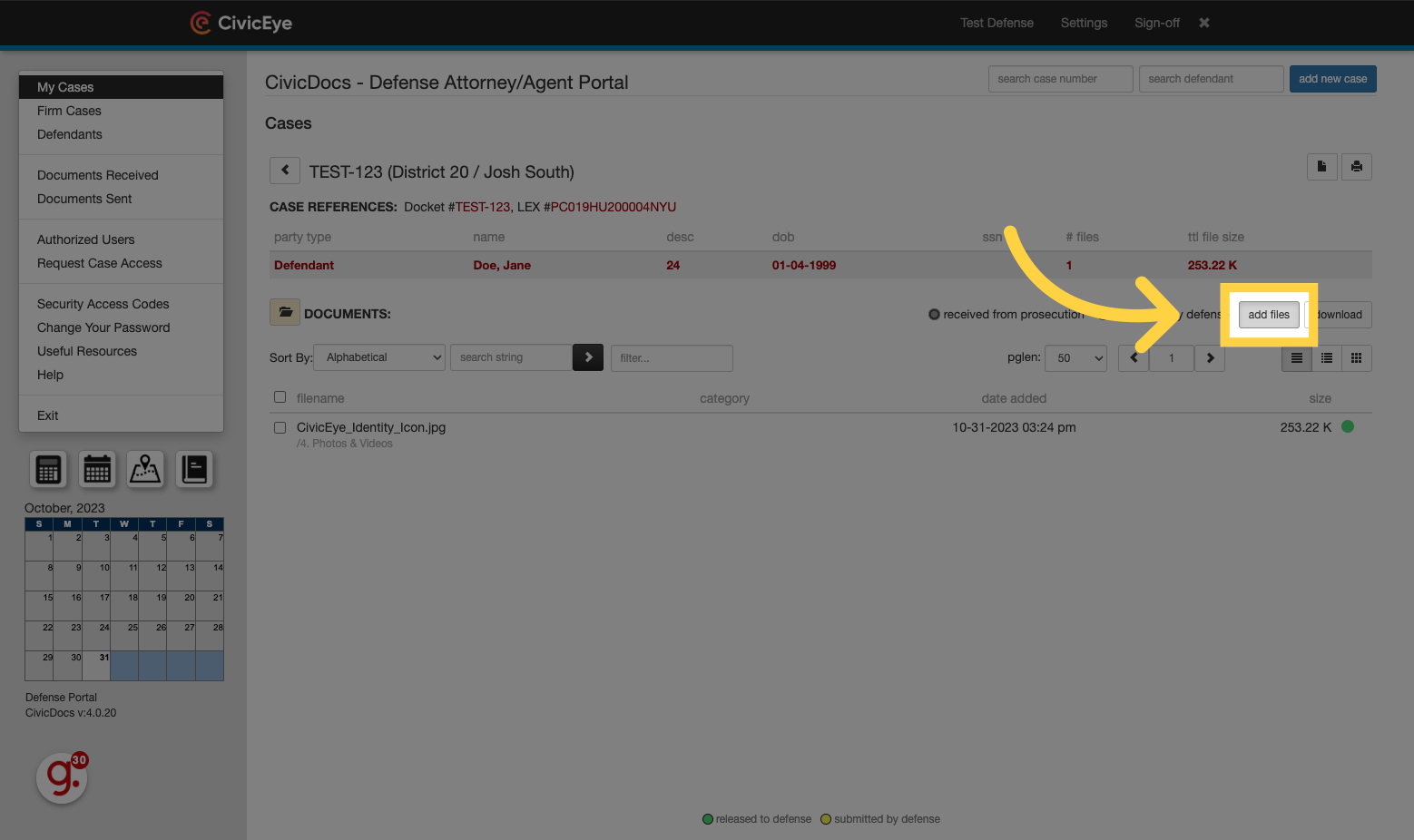 Click 'add files' to begin the file upload process