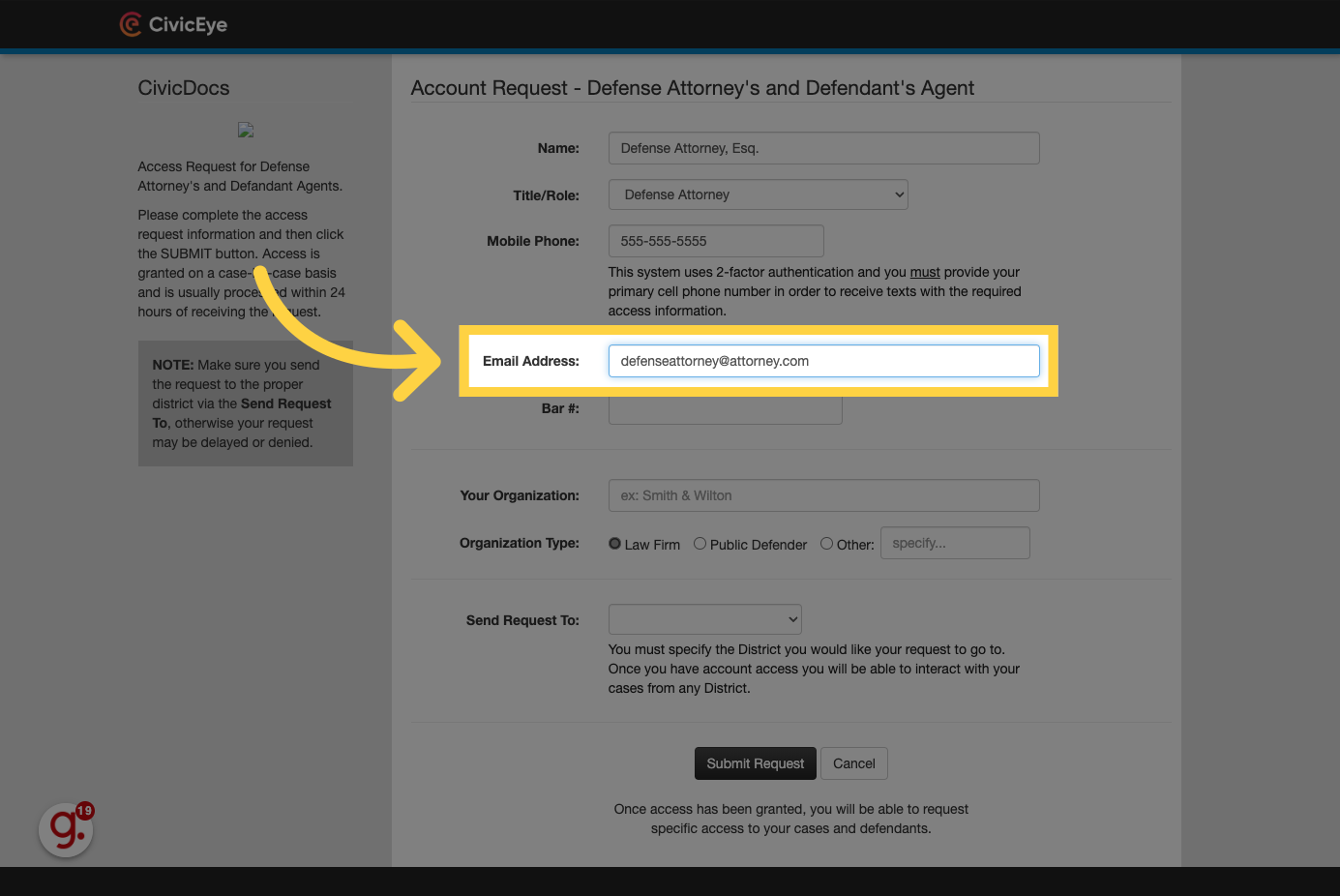 Enter an email address