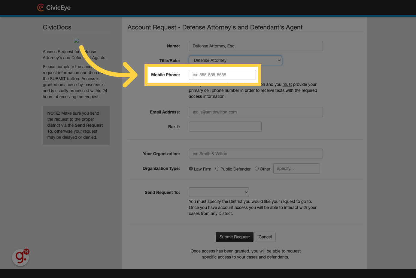 Enter a mobile phone number