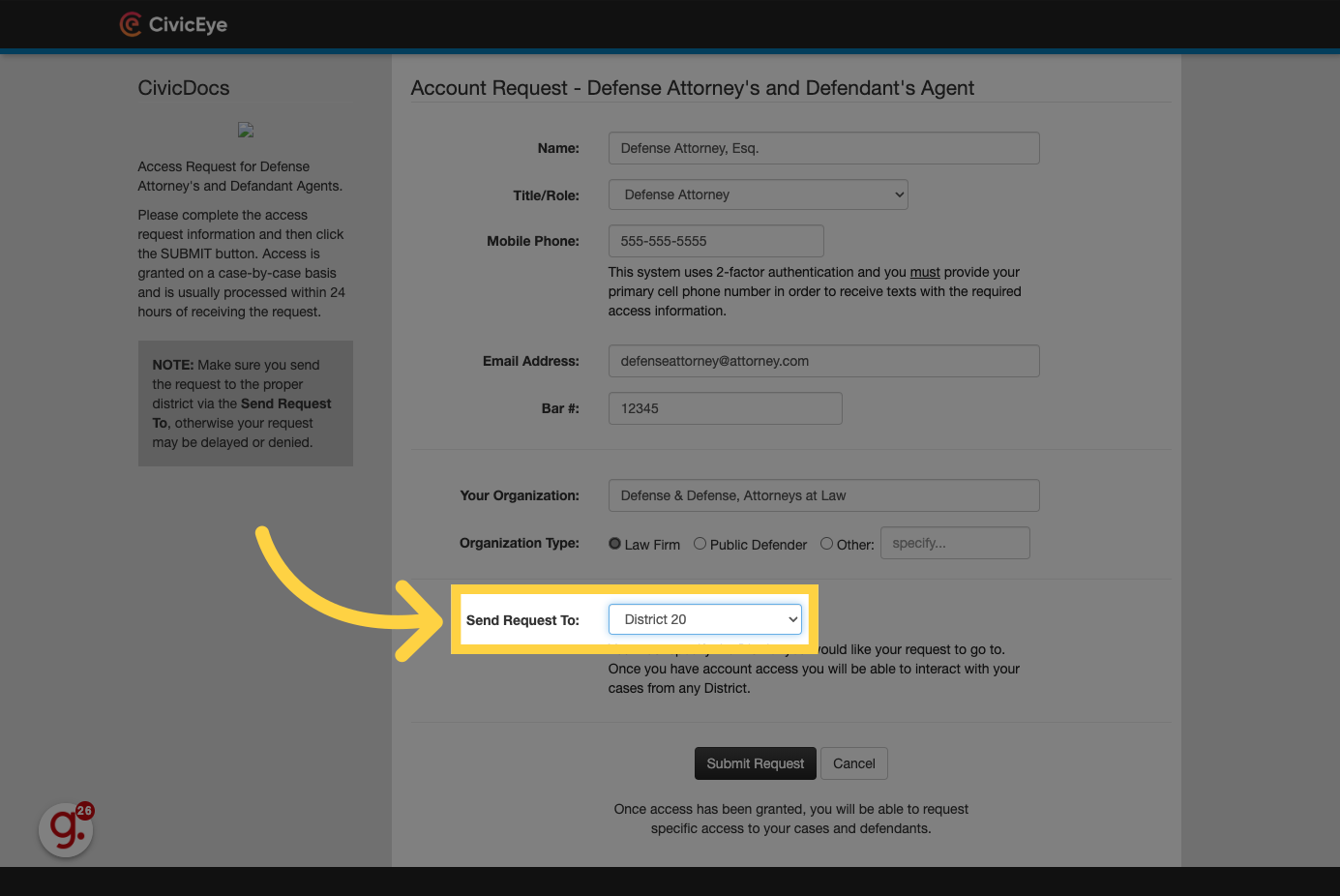 Choose a recipient for the access request. 