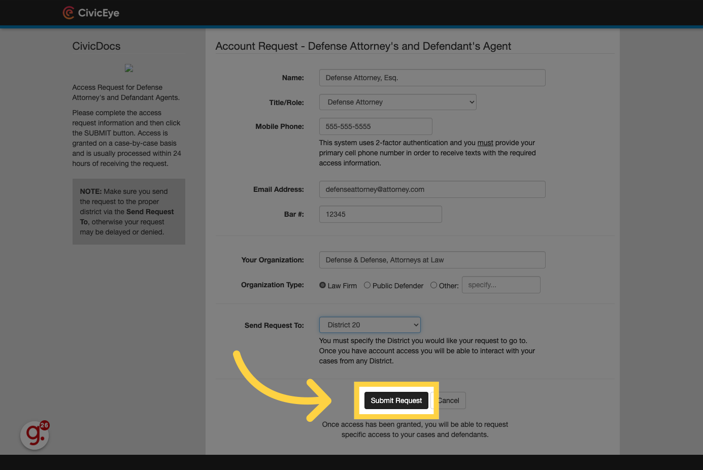 Click 'Submit Request'