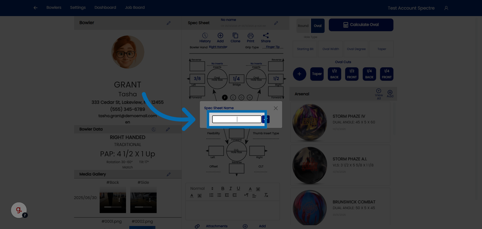 Select Spec Sheet Name Field