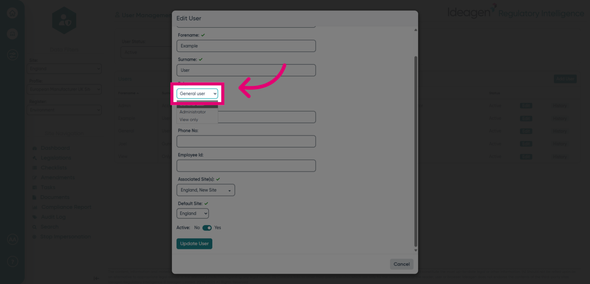 Click 'General user, Administrator, View only'