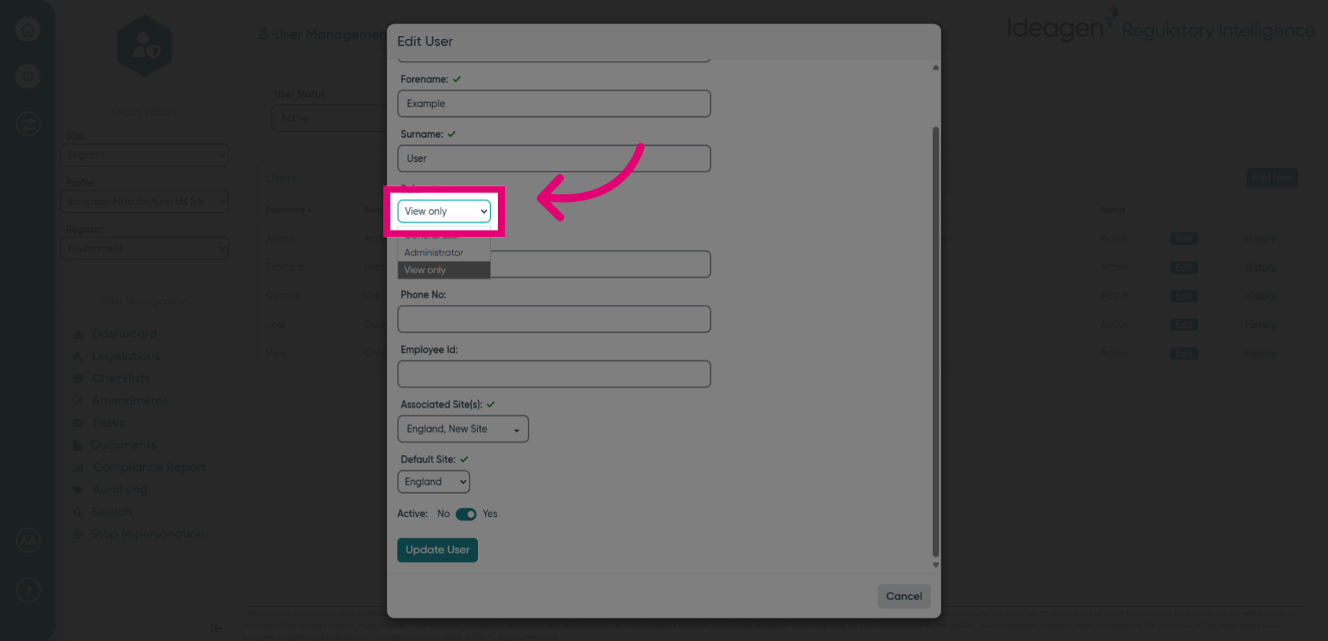 Click 'General user, Administrator, View only'
