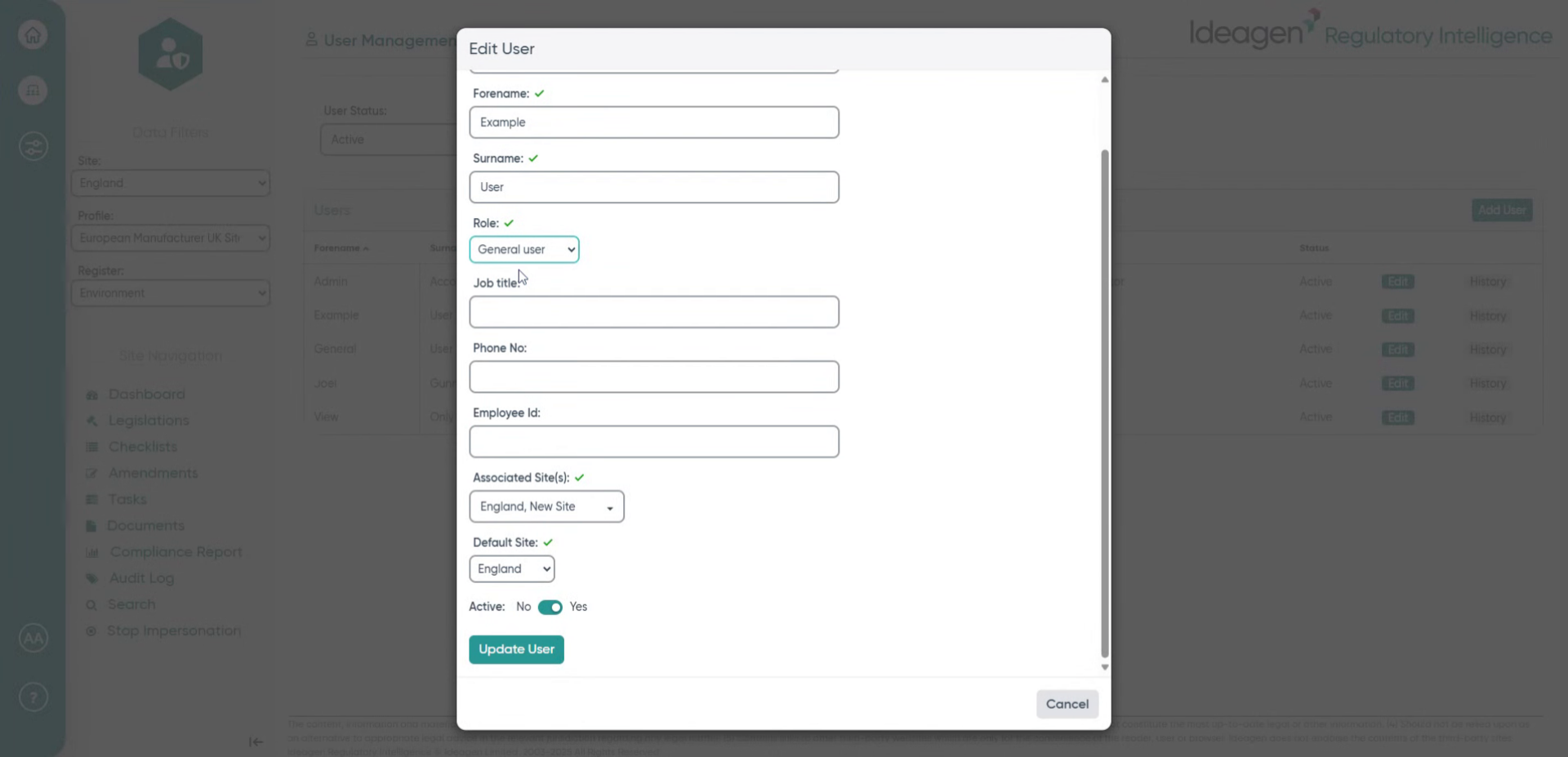 Fill 'General user, Administrator, View only'