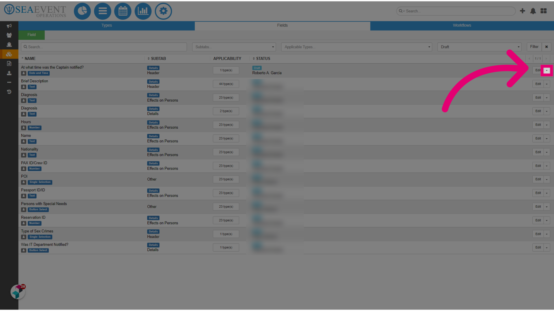 Click on the dropdown menu next to your field